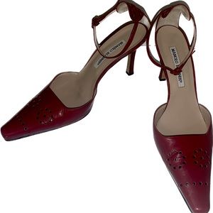 Manolo Blahnik Red Leather Heels Sz 37.5 / 7.7